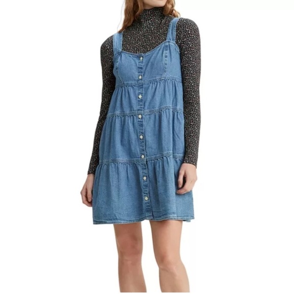 Levi’s Joni Cotton Tiered Chambray Denim Mini Dress - Picture 1 of 9